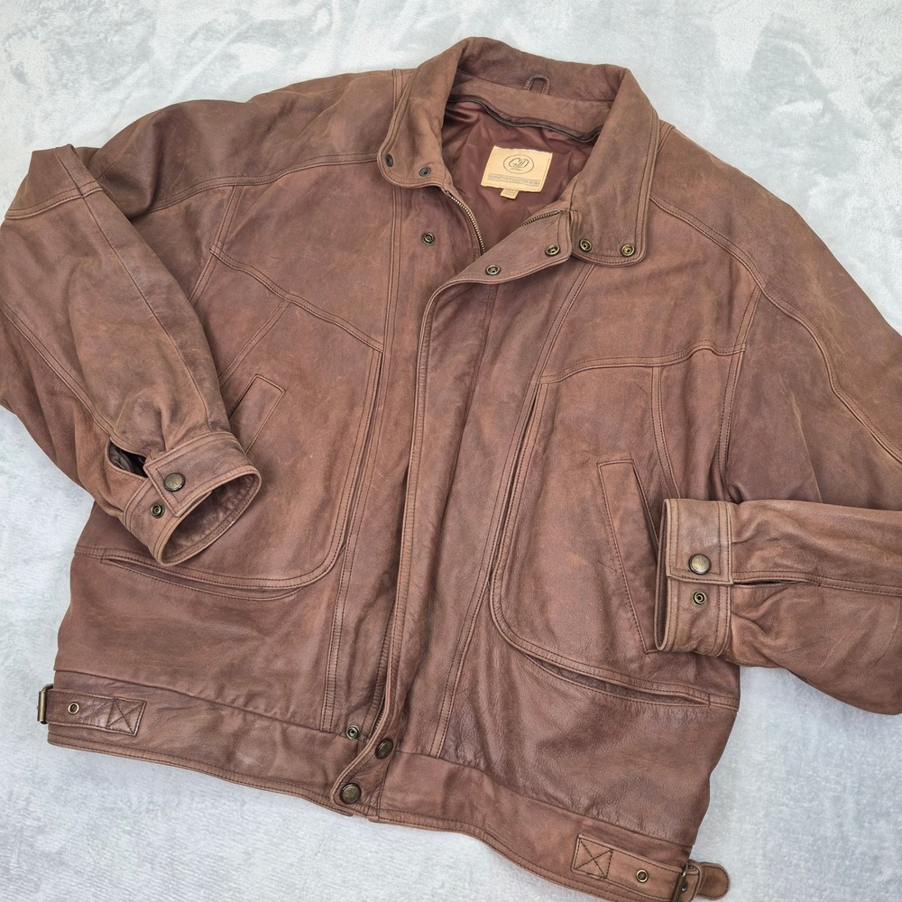 Vintage Leather Bomber Aviator Jacket Georgetown Leather Brown Mens XXLT Tall